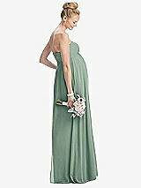 Rear View Thumbnail - Seagrass Strapless Chiffon Shirred Skirt Maternity Dress