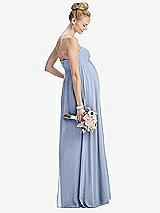 Rear View Thumbnail - Sky Blue Strapless Chiffon Shirred Skirt Maternity Dress