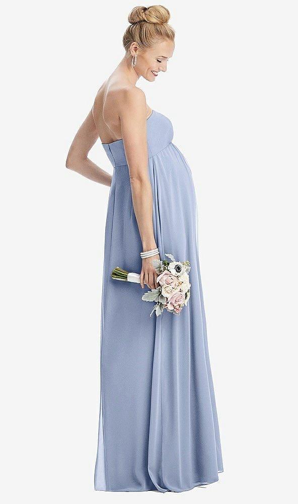 Back View - Sky Blue Strapless Chiffon Shirred Skirt Maternity Dress