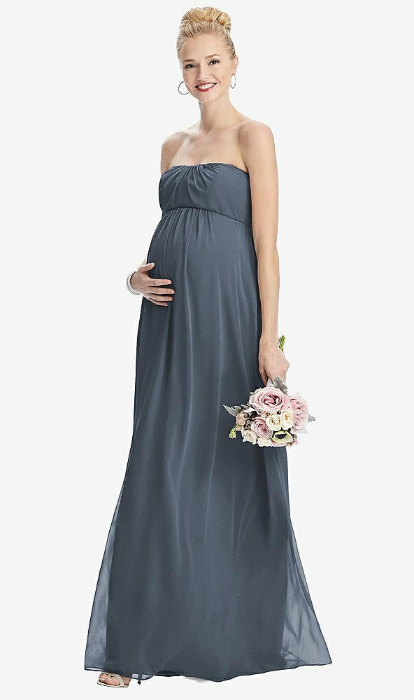 Front View - Silverstone Strapless Chiffon Shirred Skirt Maternity Dress