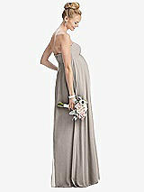 Rear View Thumbnail - Taupe Strapless Chiffon Shirred Skirt Maternity Dress