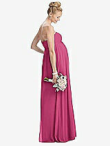 Rear View Thumbnail - Tea Rose Strapless Chiffon Shirred Skirt Maternity Dress