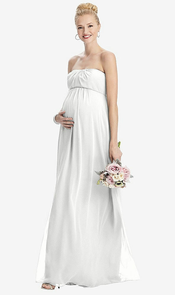 Front View - White Strapless Chiffon Shirred Skirt Maternity Dress