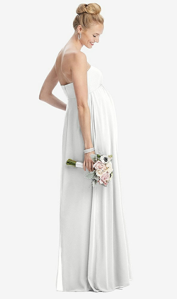 Back View - White Strapless Chiffon Shirred Skirt Maternity Dress