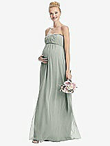 Front View Thumbnail - Willow Green Strapless Chiffon Shirred Skirt Maternity Dress