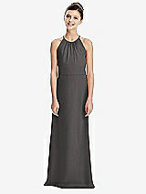 Rear View Thumbnail - Caviar Gray Shirred Jewel Neck Chiffon Juniors Dress