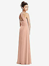 Front View Thumbnail - Pale Peach Shirred Jewel Neck Chiffon Juniors Dress