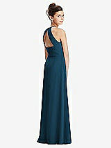 Front View Thumbnail - Atlantic Blue Shirred Jewel Neck Chiffon Juniors Dress