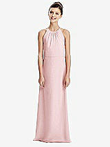 Rear View Thumbnail - Ballet Pink Shirred Jewel Neck Chiffon Juniors Dress