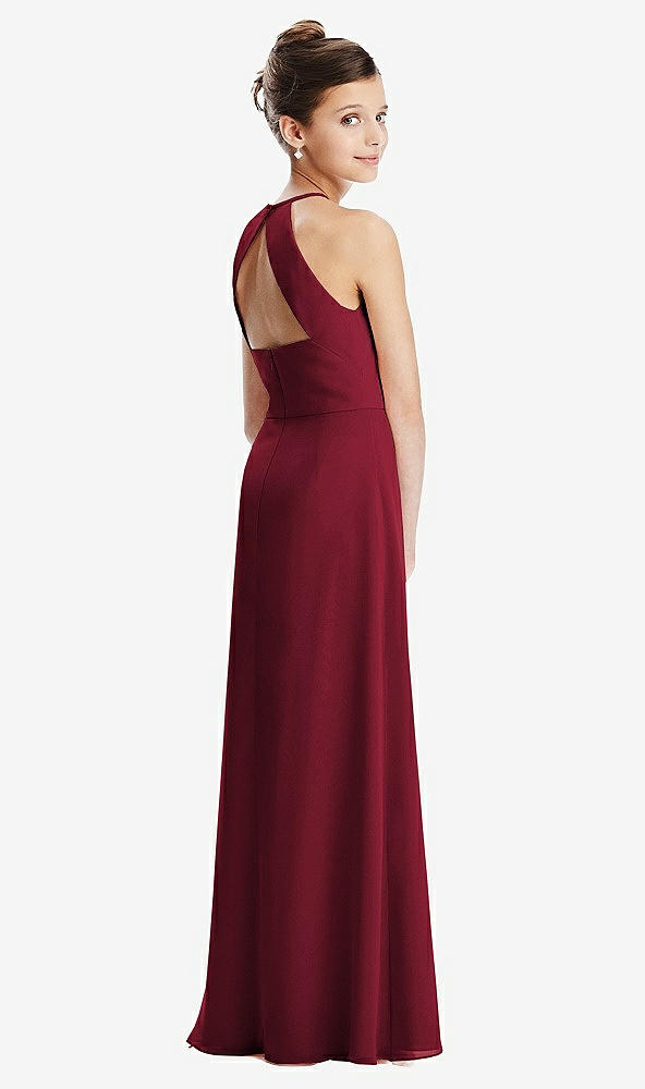 Front View - Burgundy Shirred Jewel Neck Chiffon Juniors Dress