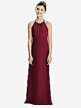 Rear View Thumbnail - Burgundy Shirred Jewel Neck Chiffon Juniors Dress