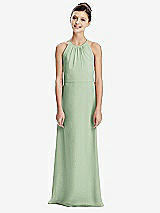 Rear View Thumbnail - Celadon Shirred Jewel Neck Chiffon Juniors Dress