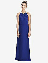 Rear View Thumbnail - Cobalt Blue Shirred Jewel Neck Chiffon Juniors Dress