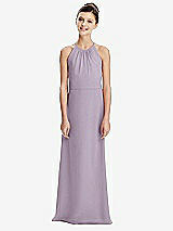 Rear View Thumbnail - Lilac Haze Shirred Jewel Neck Chiffon Juniors Dress