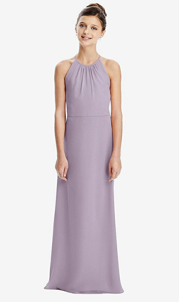 Back View - Lilac Haze Shirred Jewel Neck Chiffon Juniors Dress