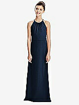 Rear View Thumbnail - Midnight Navy Shirred Jewel Neck Chiffon Juniors Dress