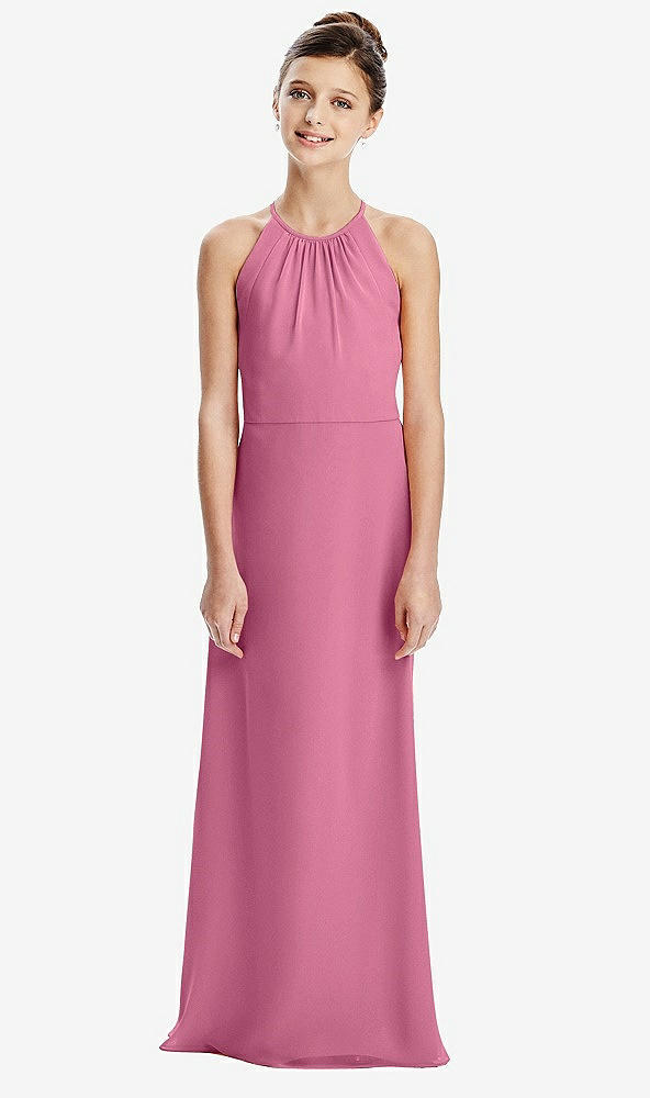 Back View - Orchid Pink Shirred Jewel Neck Chiffon Juniors Dress