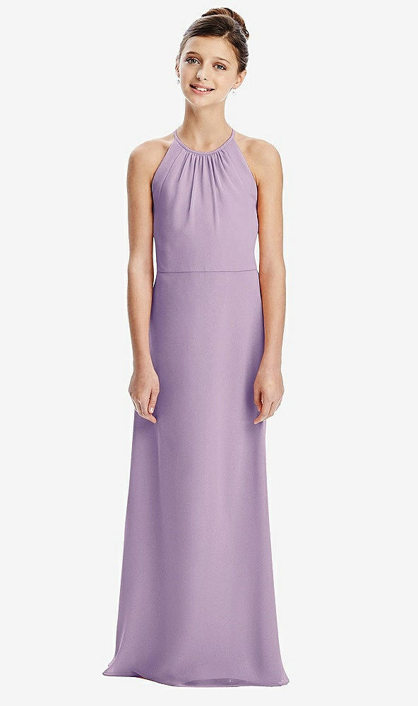 Back View - Pale Purple Shirred Jewel Neck Chiffon Juniors Dress