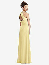 Front View Thumbnail - Pale Yellow Shirred Jewel Neck Chiffon Juniors Dress