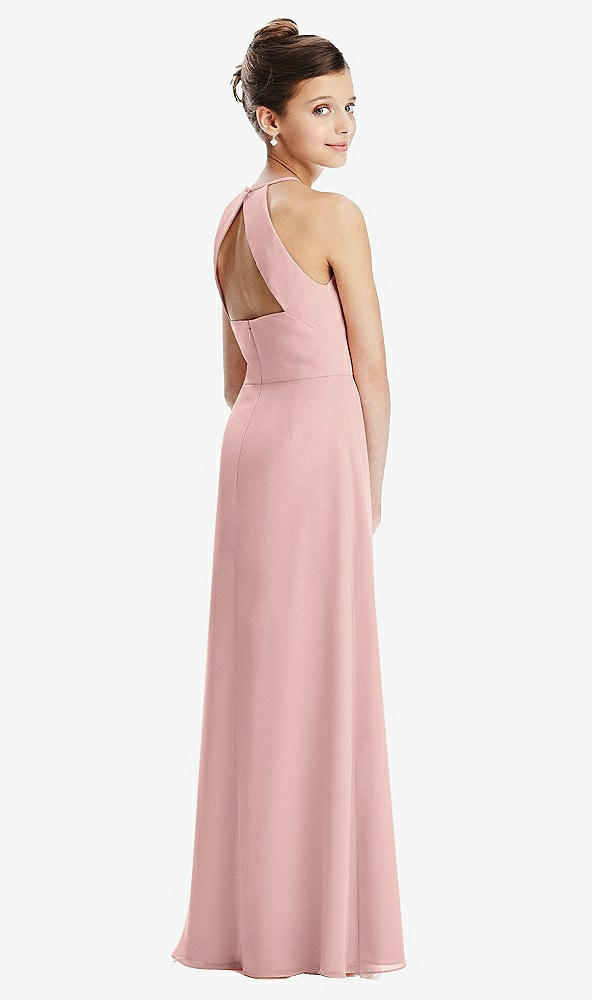 Front View - Rose - PANTONE Rose Quartz Shirred Jewel Neck Chiffon Juniors Dress