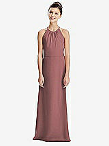 Rear View Thumbnail - Rosewood Shirred Jewel Neck Chiffon Juniors Dress