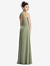 Front View Thumbnail - Sage Shirred Jewel Neck Chiffon Juniors Dress