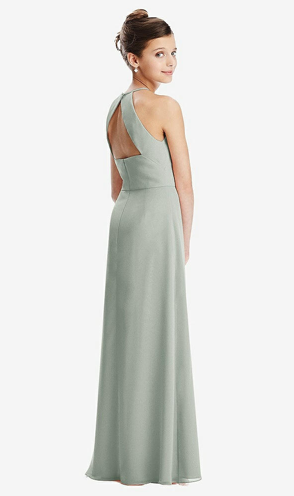 Front View - Willow Green Shirred Jewel Neck Chiffon Juniors Dress