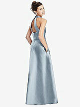 Rear View Thumbnail - Mist Halter Open-back Satin Junior Bridesmaid Dress with Pockets