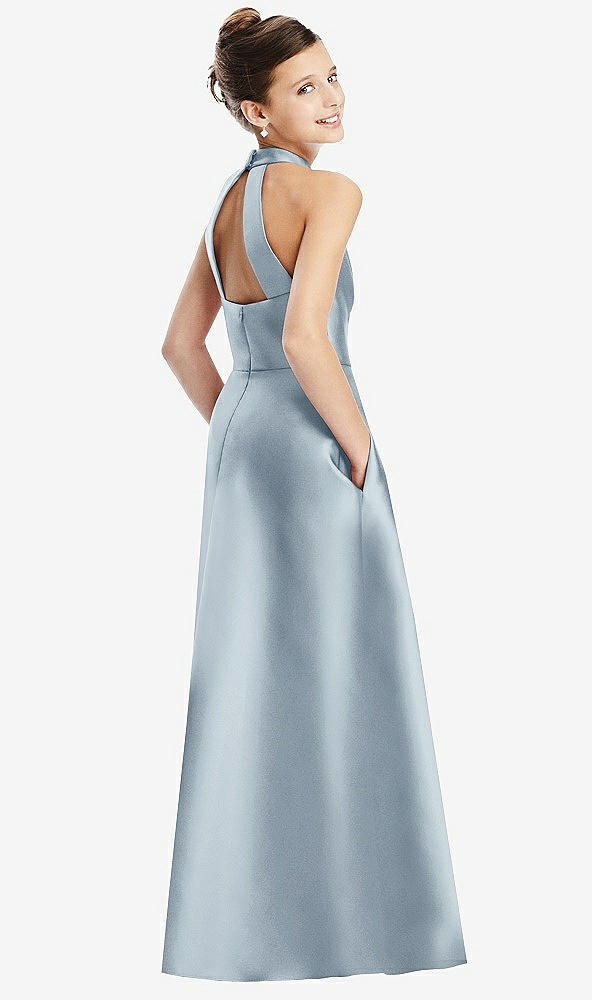 Back View - Mist Halter Open-back Satin Junior Bridesmaid Dress with Pockets