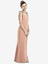 Front View Thumbnail - Pale Peach Flat Tie-Shoulder Juniors Dress with Trumpet Skirt