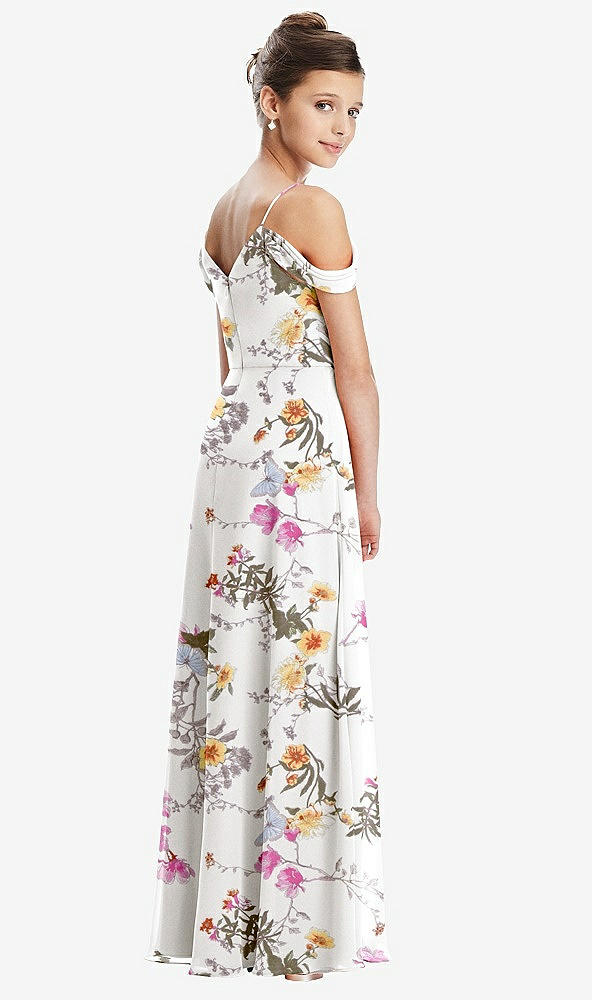 Back View - Butterfly Botanica Ivory Draped Cold Shoulder Chiffon Juniors Dress