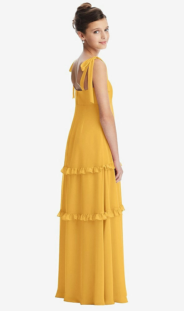 Back View - NYC Yellow Tie-Shoulder Juniors Dress with Tiered Ruffle Skirt