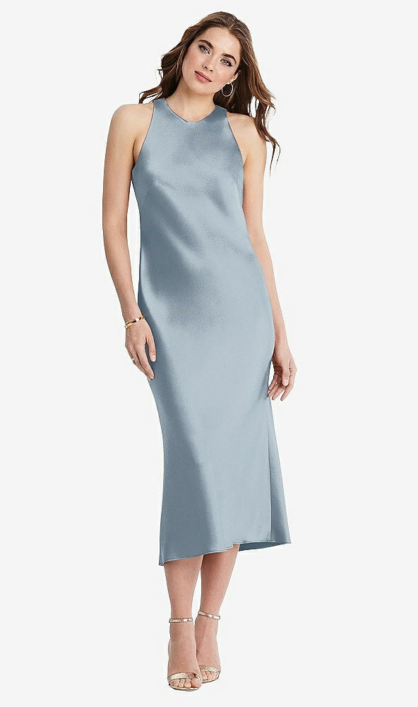 Front View - Mist Tie Neck Cutout Midi Tank Dress - Lou