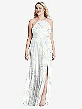 Alt View 1 Thumbnail - Bleu Garden High Neck Chiffon Maxi Dress with Front Slit - Lela