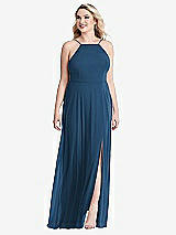 Alt View 1 Thumbnail - Dusk Blue High Neck Chiffon Maxi Dress with Front Slit - Lela