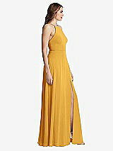 Side View Thumbnail - NYC Yellow High Neck Chiffon Maxi Dress with Front Slit - Lela