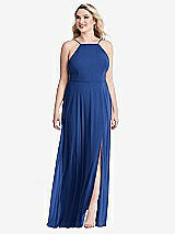 Alt View 1 Thumbnail - Classic Blue High Neck Chiffon Maxi Dress with Front Slit - Lela