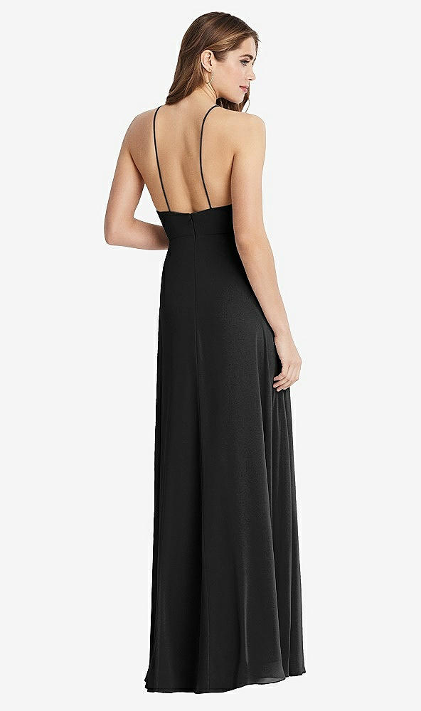 Back View - Black High Neck Chiffon Maxi Dress with Front Slit - Lela