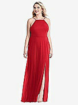 Alt View 1 Thumbnail - Parisian Red High Neck Chiffon Maxi Dress with Front Slit - Lela