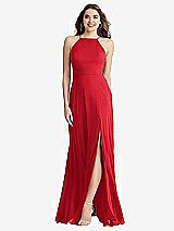 Front View Thumbnail - Parisian Red High Neck Chiffon Maxi Dress with Front Slit - Lela