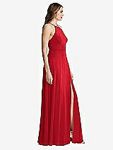 Side View Thumbnail - Parisian Red High Neck Chiffon Maxi Dress with Front Slit - Lela