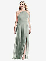 Alt View 1 Thumbnail - Willow Green High Neck Chiffon Maxi Dress with Front Slit - Lela