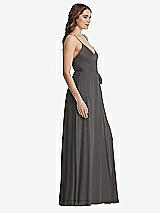 Side View Thumbnail - Caviar Gray Chiffon Maxi Wrap Dress with Sash - Cora