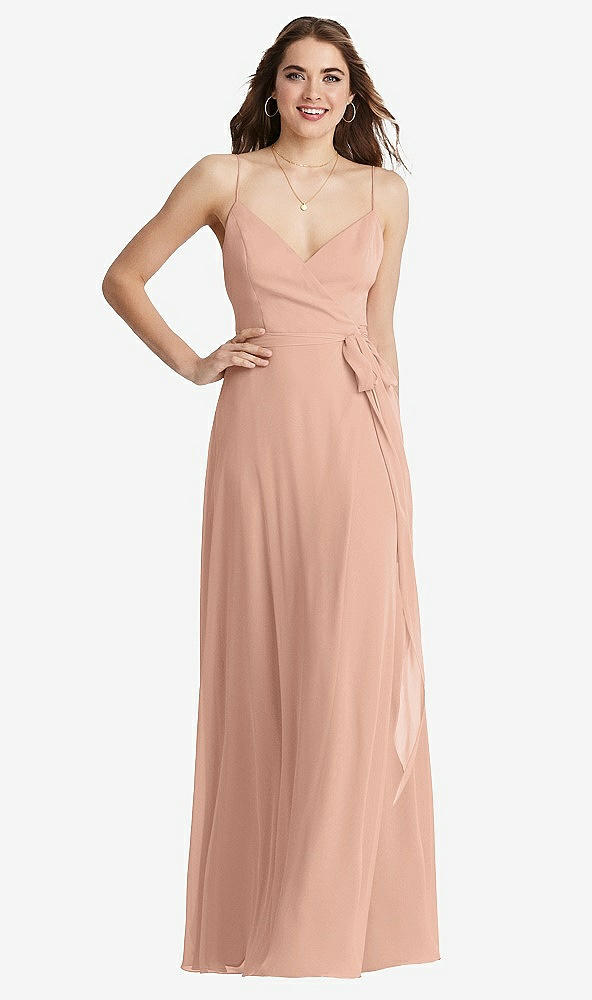 Front View - Pale Peach Chiffon Maxi Wrap Dress with Sash - Cora