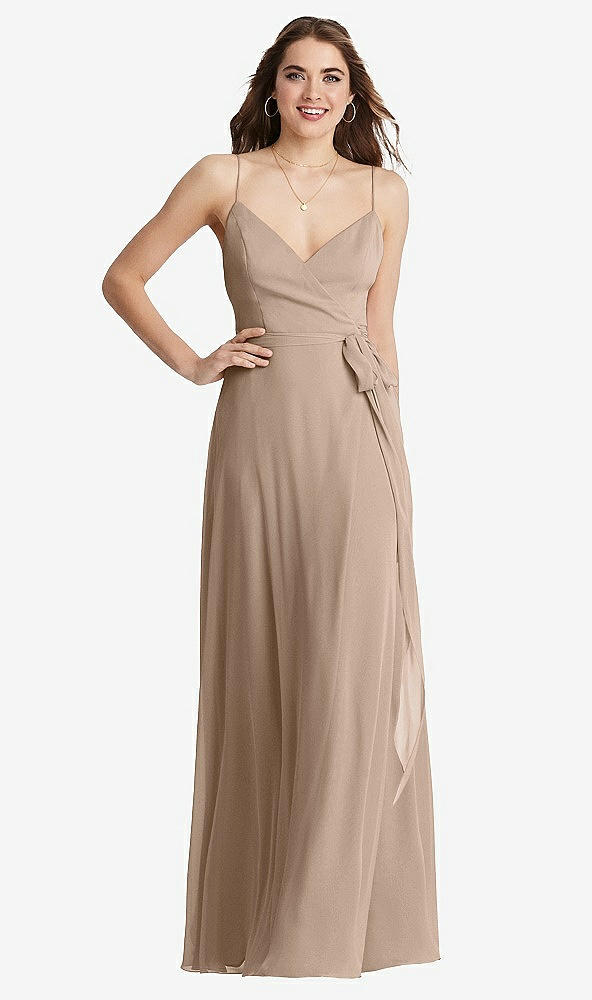 Front View - Topaz Chiffon Maxi Wrap Dress with Sash - Cora