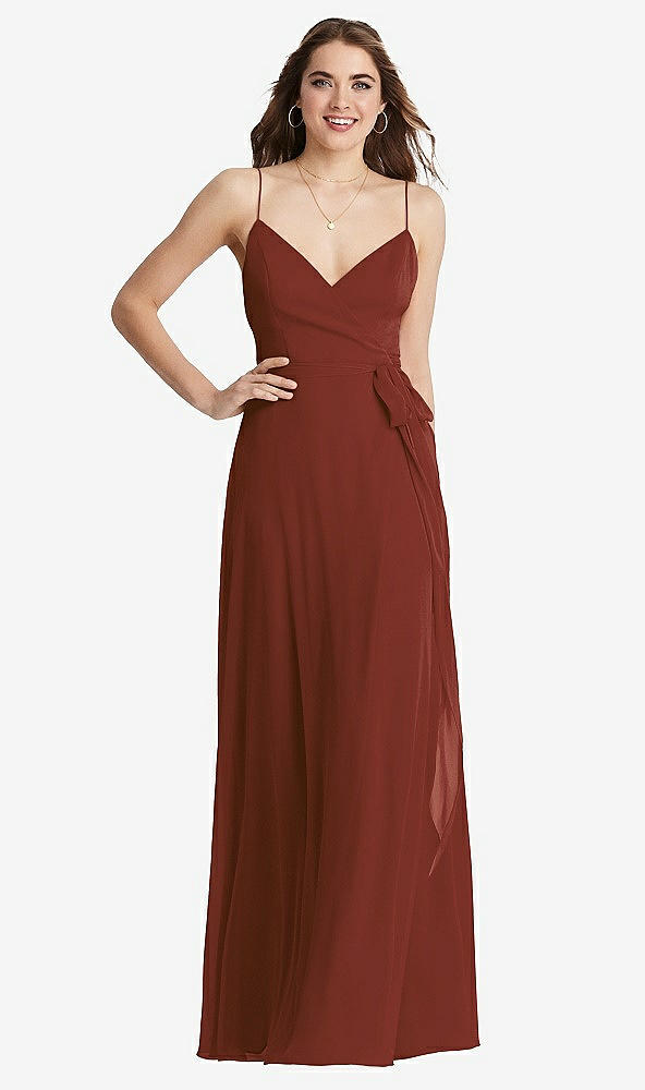 Front View - Auburn Moon Chiffon Maxi Wrap Dress with Sash - Cora