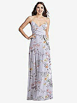 Front View Thumbnail - Butterfly Botanica Silver Dove Chiffon Maxi Wrap Dress with Sash - Cora