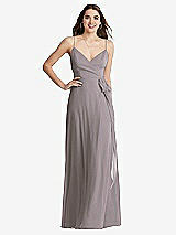 Front View Thumbnail - Cashmere Gray Chiffon Maxi Wrap Dress with Sash - Cora