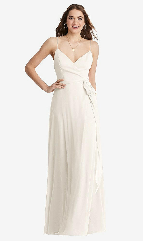 Front View - Ivory Chiffon Maxi Wrap Dress with Sash - Cora