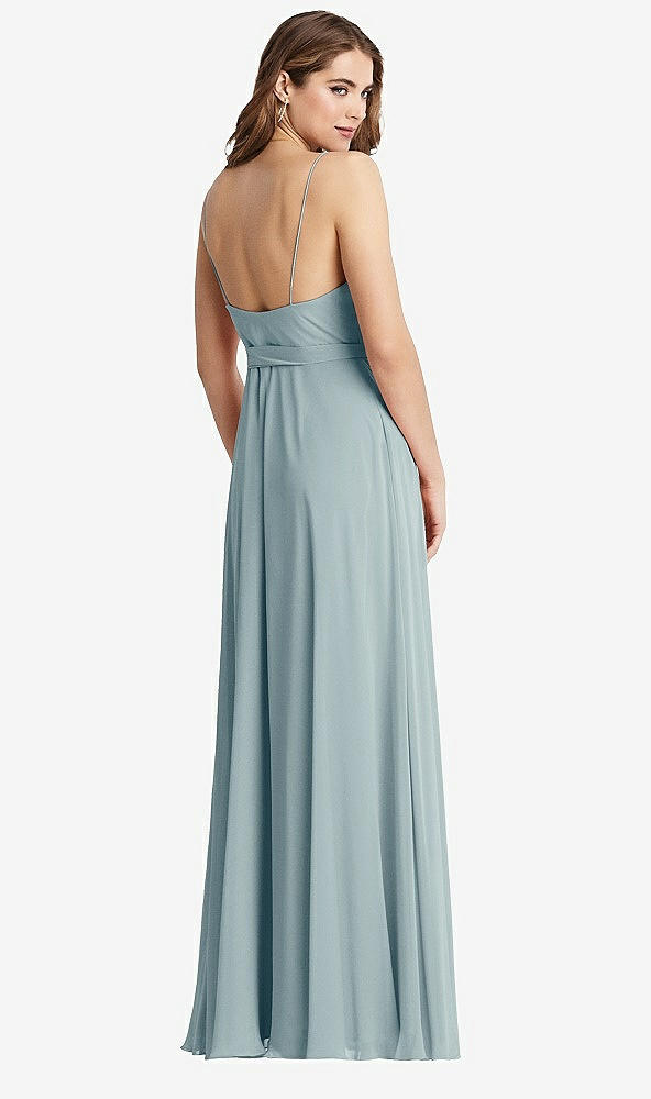 Back View - Morning Sky Chiffon Maxi Wrap Dress with Sash - Cora